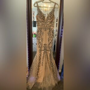 Black and Nude Embroidered Maxi Dress with Tulle Detail - Small /Black/Nude